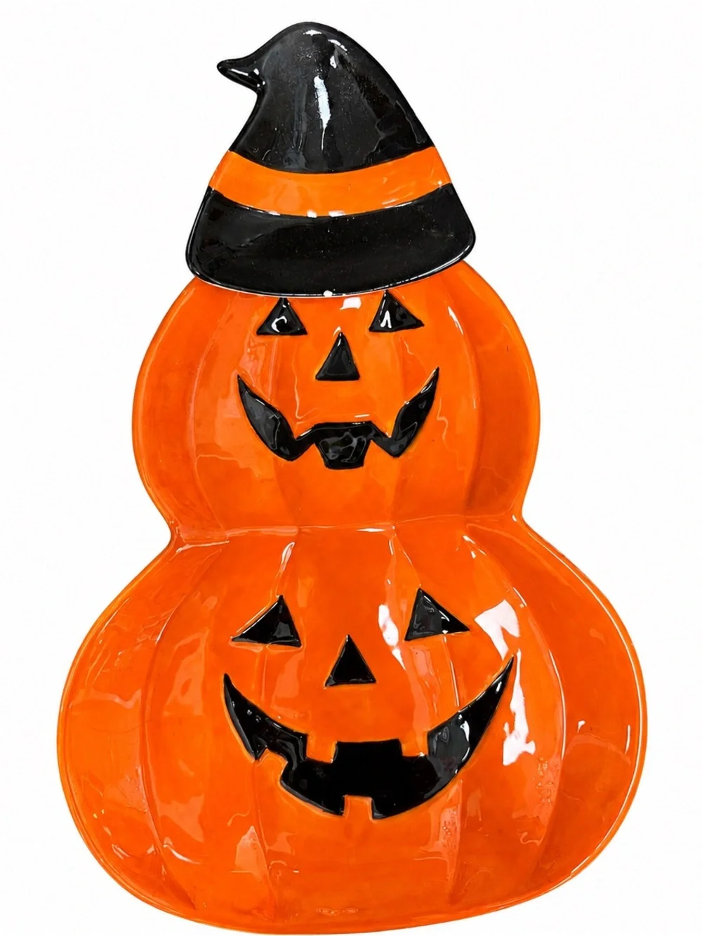 NEW Halloween Ceramic Jack O’ Lantern Platter Set of 2 Witch Hat Pumpkin
